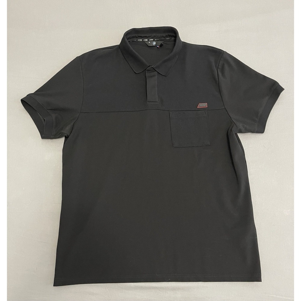 BMW M Motorsport Mens Black Short Sleeve Pocket Polo Shirt XL Mixed Texture